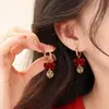 Pendientes de Flor Vintage de Terciopelo Rojo Pendientes de Botón Colgante de Perla Lujo Ligero Lazo Boda Vestido de Novia Vestido de Brindis