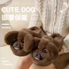 Pantuflas de algodón con diseño de cachorro de dibujos animados para mujer, nuevo estilo otoño/invierno 2026, pantuflas cálidas y antideslizantes de felpa para interior y hogar para hombre