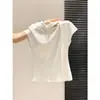 Camiseta Blanca de Manga Corta con Cinta Estilo Francés para Mujer, Diseño de Verano con Mangas Volantes Pequeñas, Top Favorecedor para Capas Interiores, Blusa Elegante