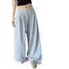 Pantalones Casuales de Verano Finos con Cordón, Cintura Alta, Caída Suelta, Cintura Elástica, Adelgazantes, Versátiles para el Uso Diario, Pantalones Largos de Pierna Ancha, Directo de Fábrica