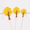 Enchufe para Pastel de Cumpleaños de Árbol del Bosque Verde Azul Amarillo Fieltro Árbol Mori Decoración para Hornear Tarjeta de Mesa de Postre
