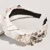 Diadema Nudada de Perlas Estilo Europeo y Americano, Diadema de Tela Retro Moda Transfronteriza, Accesorio para el Cabello al Aire Libre Plegado Cruzado de Borde Ancho