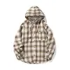 Camisa de Flanela com Capuz e Mangas Longas em Contraste Colorido Estilo Retrô Americano para Homens, Estilo Primavera, Jaqueta Camisa Casual Tendência de Caimento Solto para Casais
