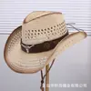 Sombrero vaquero de paja tejida con diseño calado estilo retro americano para hombre y mujer, sombrero vaquero versátil para protección solar de verano