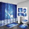 Cortina de Ducha para Baño de Reno Navideño Azul, Resistente al Agua y al Moho, Cortina de Ducha Engrosada que Mejora la Atmósfera, Suministrada Directamente por el Fabricante