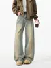 Jeans rectos lavados y desgastados estilo americano de alta gama para hombre, marca de moda nueva de otoño 2026, pantalones de pierna ancha hasta el suelo
