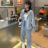 Conjunto esportivo estilo coreano folgado de waffle feminino primavera outono idade estudantil redutor de idade corrida casual duas peças moletom moderno