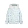 Chamarra Acolchada con Capucha y Cuello Desmontable de Piel Floral Dulce Canalé Relleno de Pato Blanco para Mujer Invierno 2025 Nueva Chamarra Cálida