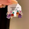 Brincos redondos em formato de gota com flor de zircônia e pino de prata, doces e delicados, adequados para o trabalho, com sensação de luxo leve e alta qualidade