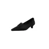 Mocasines de Piel de Oveja Estilo Británico Inteligentes para Viajar con Punta Aguda y Tacón de Gatito 2026 Otoño Tacón Medio Grueso Piel Genuina Boca Baja Planos para Mujer