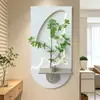 Pintura decorativa de entrada estilo crema con brillo de arenisca texturizada, decoración de pared 3D de mariposa, mural de arreglo de plantas verdes hidropónicas y flores
