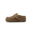 Zapatos Birkenstock para Mujer 7cm Retro Hebilla Única Pedrería Suela Gruesa 2026 Otoño Nuevo Perezosos Slip-on Punta Cerrada Media Pantufla