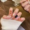 Set de 30 uñas postizas de otoño/invierno color ámbar que cambian de color, diseño ojo de gato, simple y elegante, uñas postizas removibles, disponible en 3 tamaños