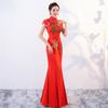 Nuevo Vestido de Noche de Verano del Fabricante, Delgado y Elegante, Vestido Rojo de Cola de Pez Bordado para Pasarela