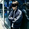 Chaqueta bomber de retazos deconstruida azul marino, chaqueta deportiva de streetwear americano para hombre de otoño, chaqueta de béisbol de corte limpio