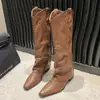 Botas altas de tubo con tachuelas vintage, Botas de mujer estilo francés, Botas de cowboy western versátiles, Botas de caballero, Botas largas para mujeres menudas