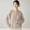Cachemira Otoño/Invierno 2026 Nuevo Suéter de Punto para Mujer con Dobladillo Enrollado, Cuello Redondo, Textura Irregular, Botones, Moda, Versátil, Capa Base, Suéter, Cárdigan