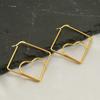 Novos Brincos Geométricos Simples Banhados a Ouro 18K em Aço Inoxidável com Design Estiloso, Brincos Quadrados e em Forma de Coração Dois em Um Atacado