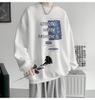 Suéter de algodón artificial para hombre, manga larga, cuello redondo americano, top blanco, juvenil, estampado de letras, abrigo de principios de otoño para estudiante A