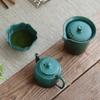 Tetera vintage verde turquesa con cambio de horno, juego de té kung fu para el hogar, tetera de una sola tetera, taza de té de gres de estilo japonés, tetera de una sola taza