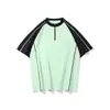 Nueva Camiseta de Manga Corta para Hombre de Verano, Marca Americana de Moda, Holgada, Cremallera de Color Contrastante, Casual, Top de Moda y Versátil