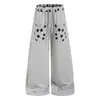 Calça moletom casual com estampa de estrela, estilo high street americano, para homens e mulheres, modelagem solta, fluida, esportiva, perna reta, perna larga, calça longa para dança de jazz