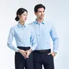 Camisa de Trabajo de Verano 2026 Top de Algodón para Hombres y Mujeres Sarga Fina Manga Corta Camisa Azul