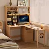 Escritorio Plegable de Madera Maciza para Esquina Estantería Integrada Pared de Libros para Dormitorio Escritorio de Estudio Plegable Giratorio en Forma de L para Computadora