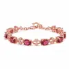 Promoção Imperdível Pulseira de Trevo de Quatro Folhas com Turmalina Vermelha e Rubi Moda Elegante Banhada a Ouro Rosa Nobre Luxo Pulseira de Diamante