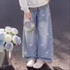 2026 Conjunto Jeans para Meninas Tamanhos Médio e Grande Novo Top Xadrez Falso Duas Peças Patchwork com Design de Laço