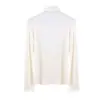 Camisa básica feminina de lã e acetato com gola alta sobreposta, top de malha liso slim-fit, top pulôver simples de Liocel 7026
