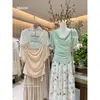 AS OFFICIAL Verano Mujer Estilo Coreano Casual Texturizada Corbata de Moño Cuello Oscilante Manga Corta Blusa 28133