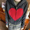 Cárdigan con Cremallera Patchwork en Forma de Corazón Creativo de Comercio Exterior Europeo y Americano Chaqueta Casual de Manga Larga Sudadera Unisex Moda Urbana