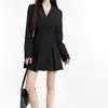 Traje de Vestir Negro Estilo Calle Frita Primavera y Otoño 2025 Diseño con Sentido para Mujer Nicho Cintura Adelgazante Traje de Vestir