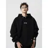 Sudadera con capucha versátil de peso pesado estilo americano, vibra high street, suelta, tendencia, diseño de marca, bordada, con forro polar grueso para hombre
