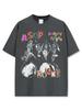 Camiseta de manga corta con estampado de A USD AP Rocky de hip hop americano transfronteriza, manga larga lavada, holgada, con capucha pesada para hombre
