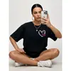 Camiseta Casual, Simples e Interessante com Estampa de Coração Verão 2025 Nova Algodão Puro Manga Curta Estilo Preguiçoso Top para o Trabalho Ins