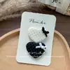 Novo Estilo Coreano Doce e Simples Ponto de Bolinha Grampo de Cabelo Tecido Infantil Laço Lateral Franja Quebrada Grampo Renda Acessórios de Cabelo