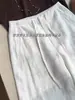 ¡Recomendación de Producto Original! Pantalones Rectos de Lino Blanco Hechos a Mano para Mujer, Tiro Alto de Principios de Primavera con Cordón, Caída Suelta, Pierna Estrecha Ancha