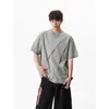 Camiseta Unisex de Verano de Manga Corta, Corte Diagonal Tridimensional Plegado, Ajuste Holgado y Cuadrado, Versátil para Pareja, Cleanfit