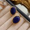 Pendientes de Lapislázuli Nuevos Estilo Chino Antigua Media Vintage Pendientes de Pin de Plata Vintage Lujo Ligero Antiguo Tachuelas de Oreja de Gama Alta para Mujeres