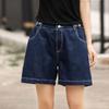 Estilo Ins de Verão Azul Claro e Escuro Algodão Reto Solto Linha A Perna Larga Emagrecedor Shorts Jeans Quente para Mulheres Cintura Alta Lavado