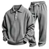 Conjunto de Dos Piezas a Cuadros Europeos y Americanos Color Sólido Manga Larga Pantalón Largo Deportivo Simple Versátil Casual para Hombre