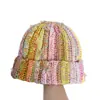 Sombrero Hecho a Mano ~ Sombrero de Lana Trenzado Multihilo Resistente de Colores Mixtos Sombrero Dopamina Colorido de Invierno Cálido para Mujer Sombrero de Punto Moderno
