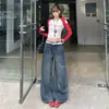 Jeans retro de pierna ancha para mujer, con un diseño elegante con detalles plisados, cintura ceñida y corte recto holgado, adecuados para figuras tipo pera.