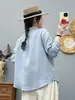 Camisa de Manga Longa de Gaze de Algodão Dupla Camada Bordada com Desenhos Estilosa e Juvenil para Mulheres, Nova Camisa Casual Primavera 2026