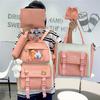 Mochila Escolar para Mujer Nueva de Cinco Piezas de Lona Mochila para Estudiante Versión Coreana Harajuku Gran Capacidad Mochila de Campus Venta al por Mayor Transfronteriza