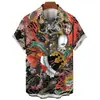 Camisa Masculina Nova Verão 24 Transfronteiriça Estampa Digital 3D Padrão de Besta Mítica Tamanho Grande Solta Gola Lapela Manga Curta Roupas