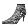 Nuevos Zapatos de Mujer 2022 Botas de Malla Huecas Primavera Botas Elásticas de Malla Europeas y Americanas con Pedrería Hasta la Rodilla Tacón Alto Botas Frescas de Celebridad de Internet