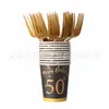 Decoración Navideña Temática de Cumpleaños 60-50-40 Negro y Dorado Casual Set de Platos y Vasos Desechables